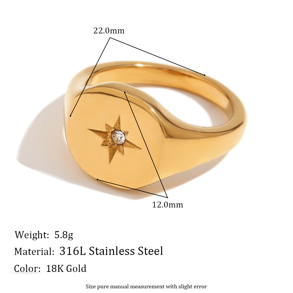 Starlight Rings For Women Cubic Zirconia North Star Signet Rings With 18K Gold Plated Anniversary Jewelry Gift Fashion Accessories Creative Gift