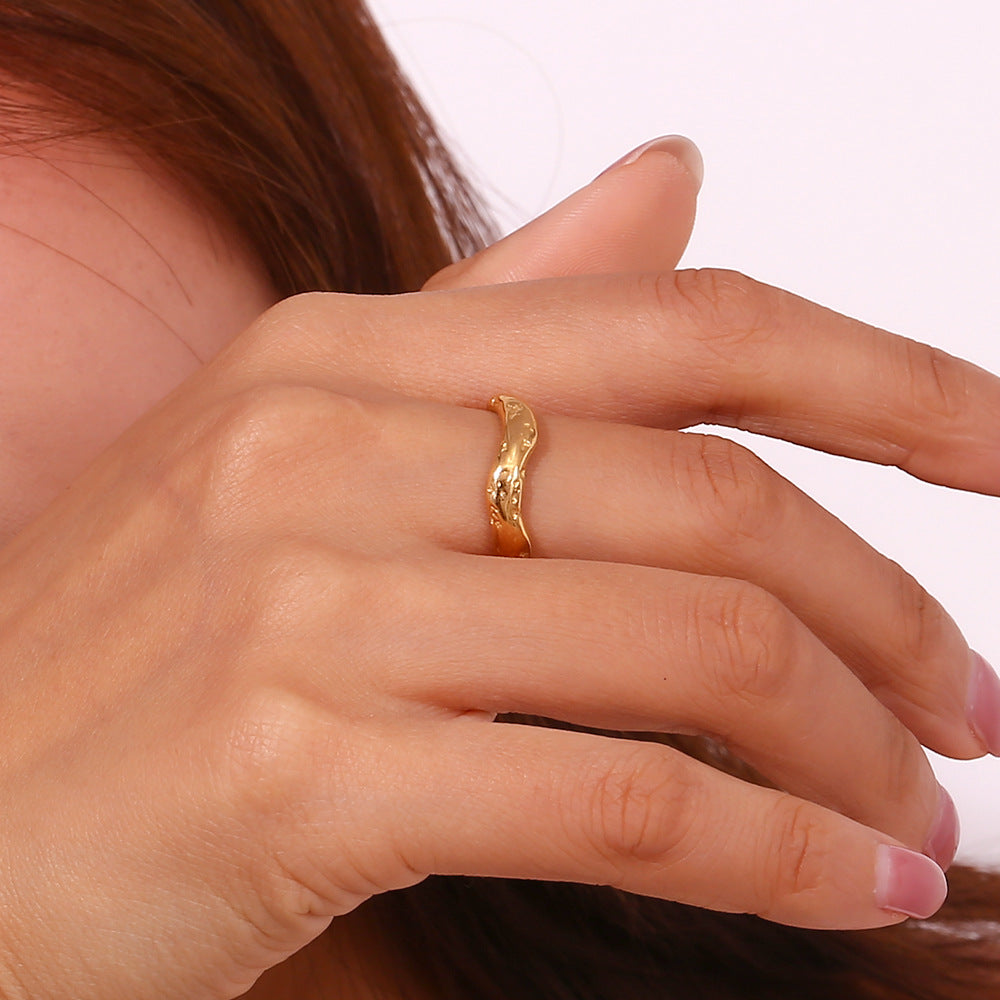 18K Gold Plated Sculptural Ring For Women Chunky Gold Ring Irregular Wavy Jewelry Gifts Birthday Gifts